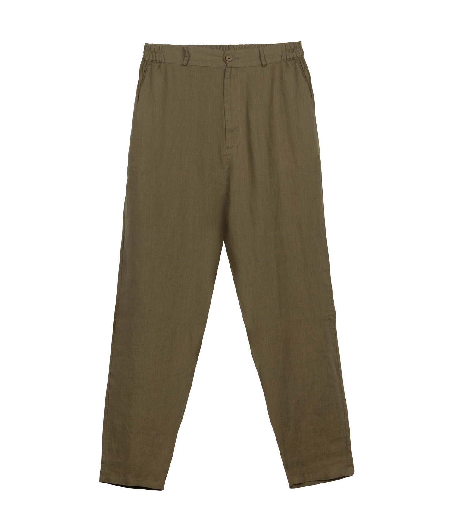 100% Linen Long Trousers - Olive
