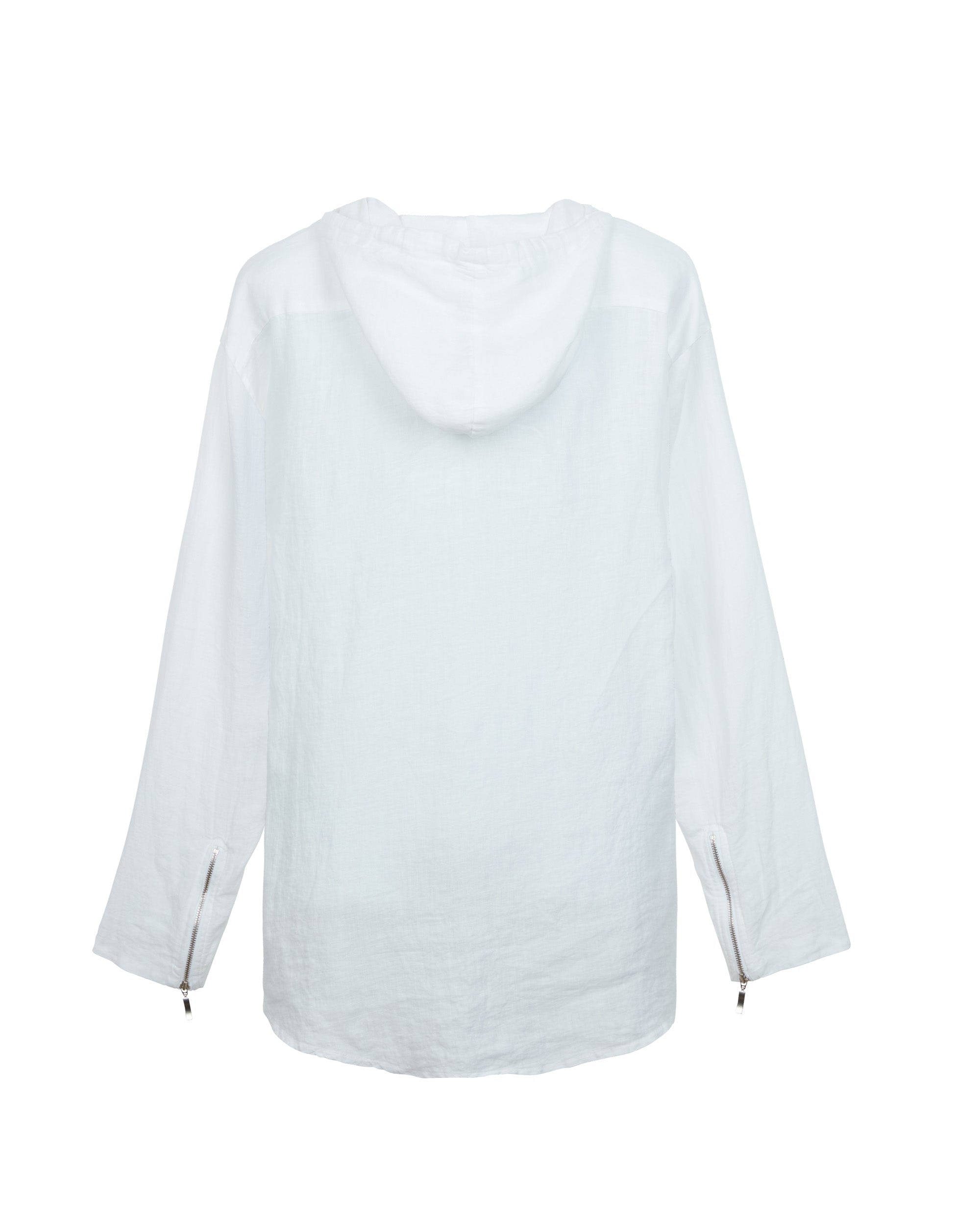 Zipper Hoodie 100% Linen - White