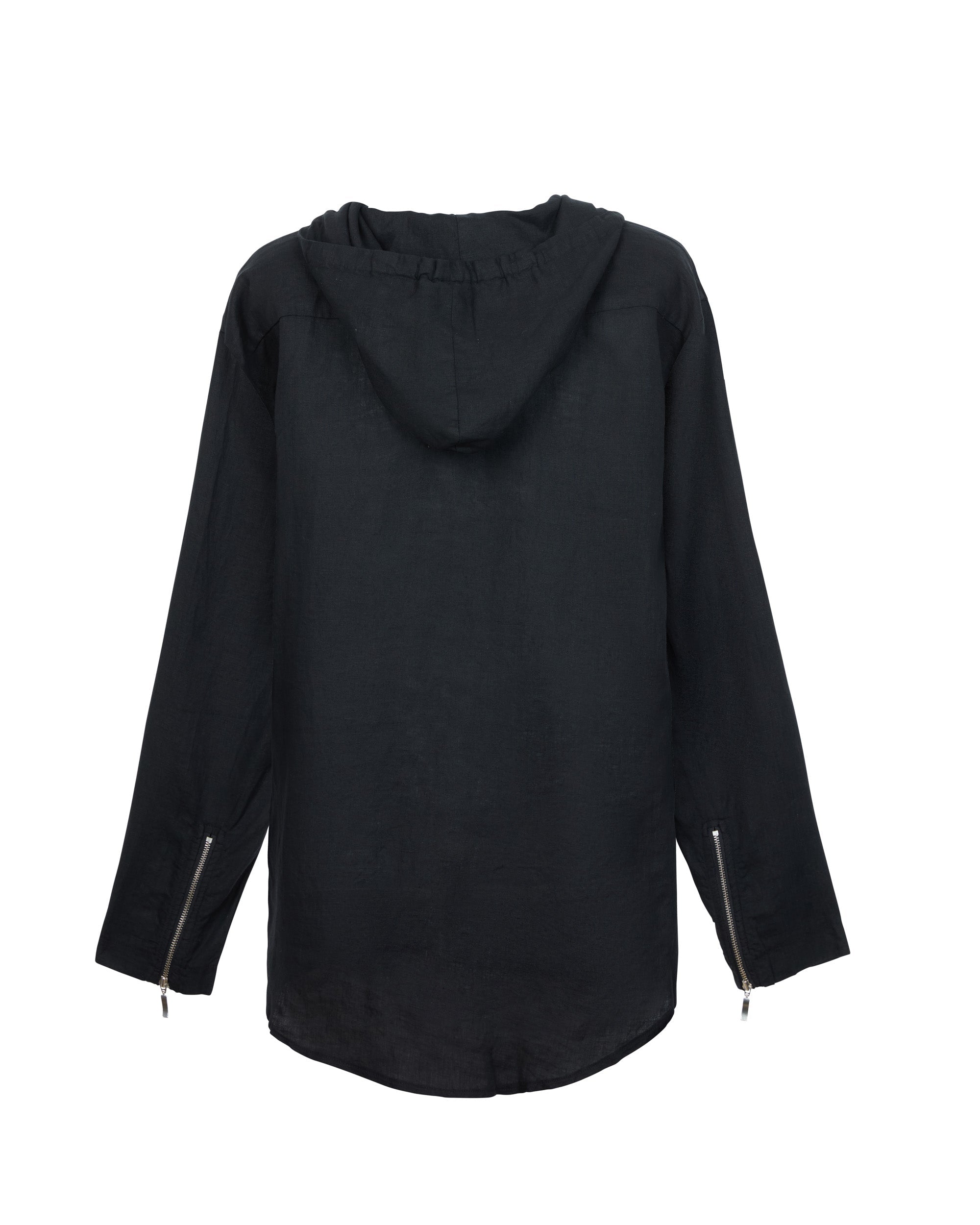 Zipper Hoodie 100% Linen - Black