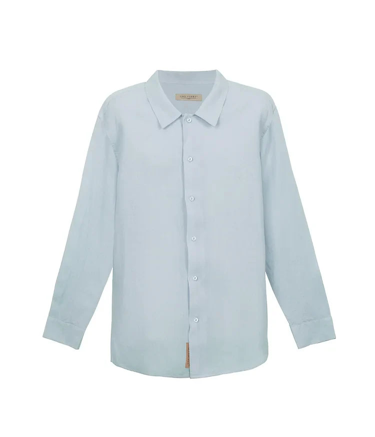 100% Linen Long Sleeve Shirt - Light Blue