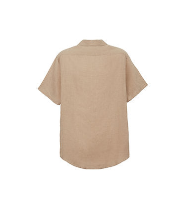 100% Linen Short Sleeve Shirt - Beige