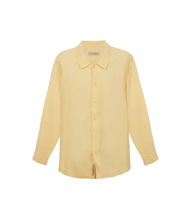 100% Linen Long Sleeve Shirt - Yellow