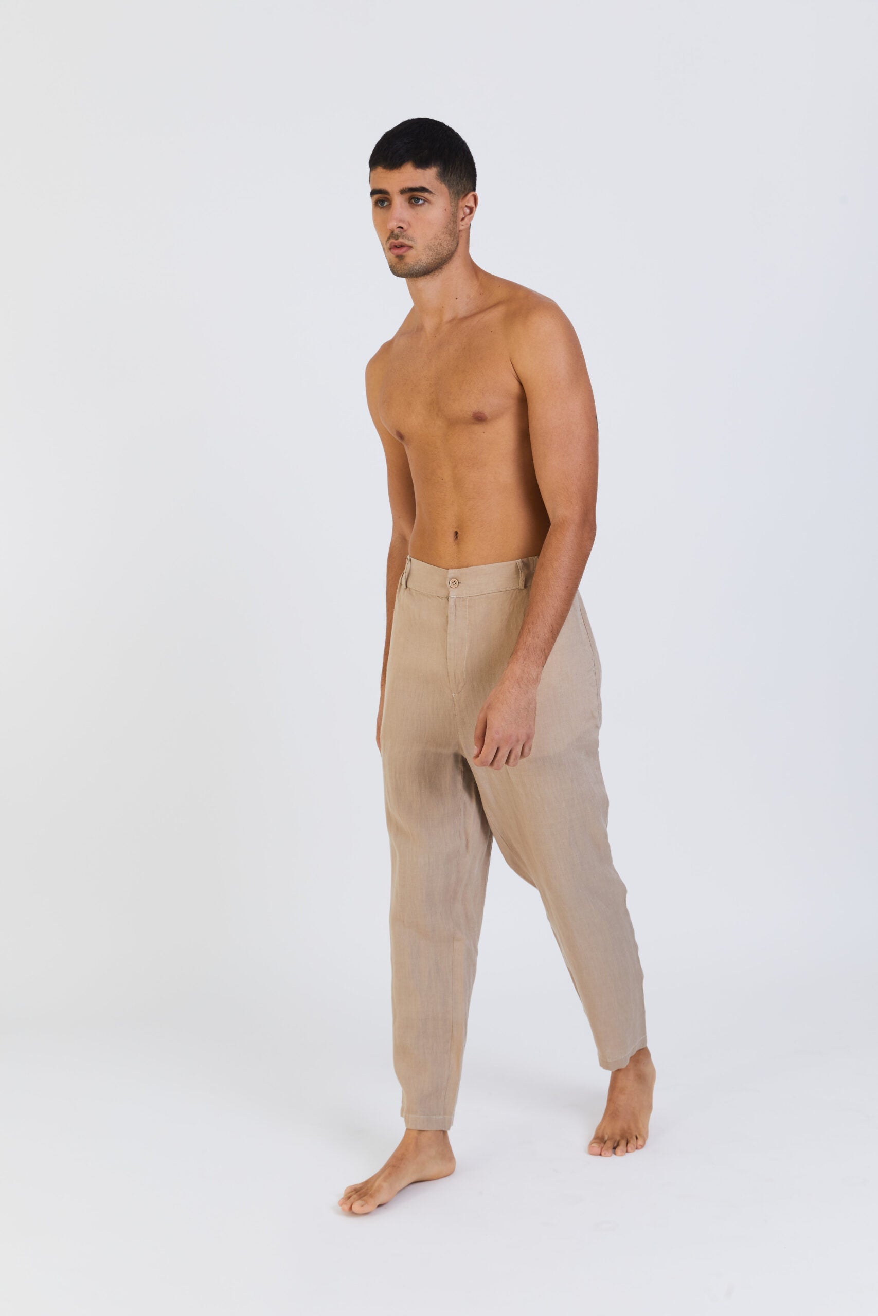 100% Linen Long Trousers - Beige