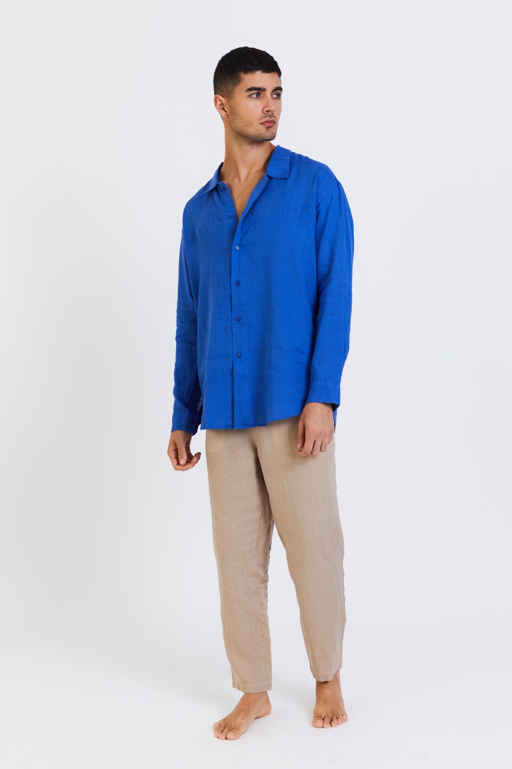 100% Linen Long Trousers - Beige