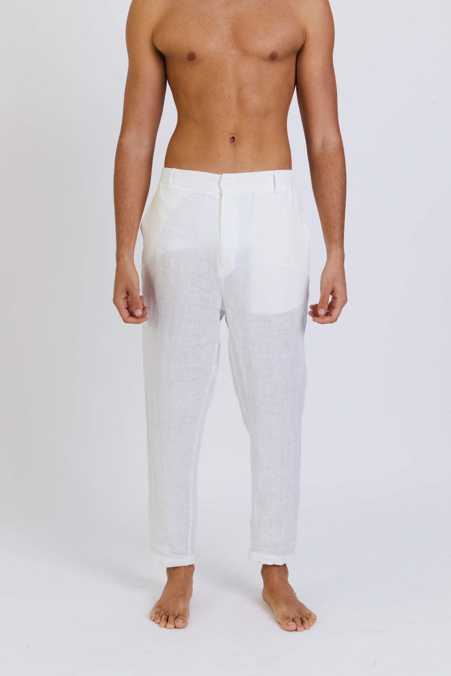 100% Linen Long Trousers - White
