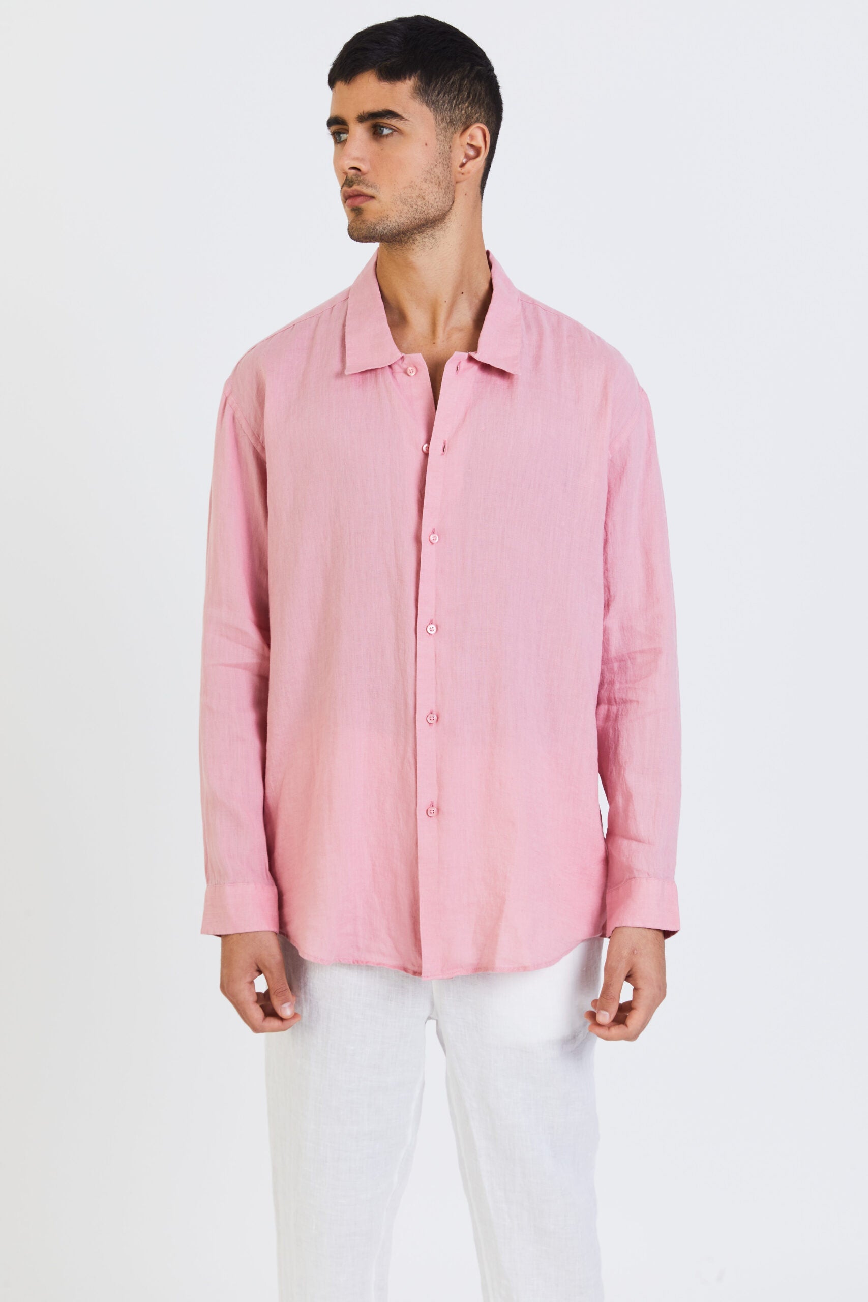 100% Linen Long Sleeve Shirt - Pink