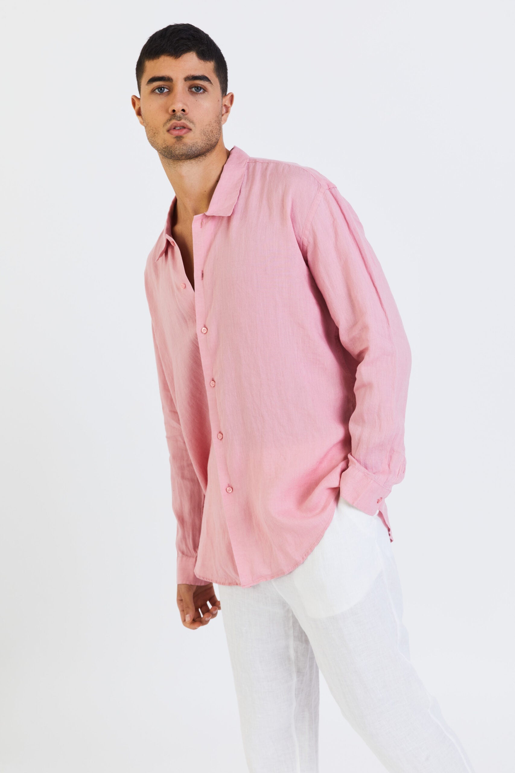100% Linen Long Sleeve Shirt - Pink