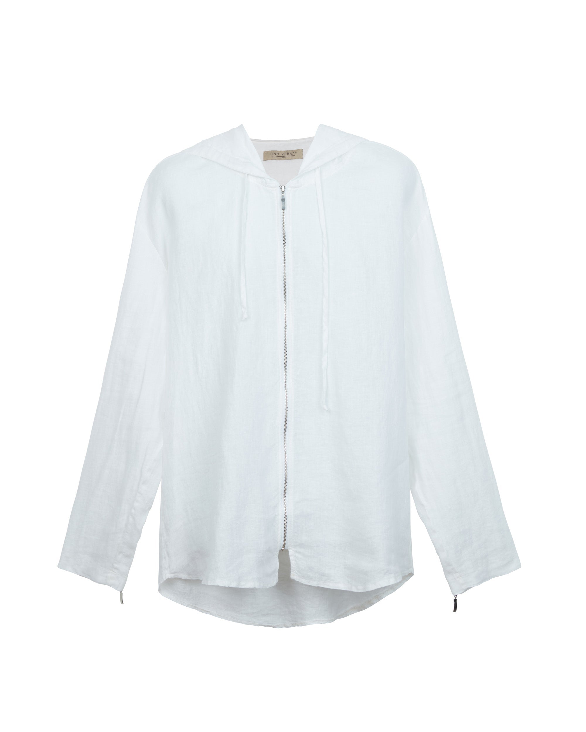 Zipper Hoodie 100% Linen - White