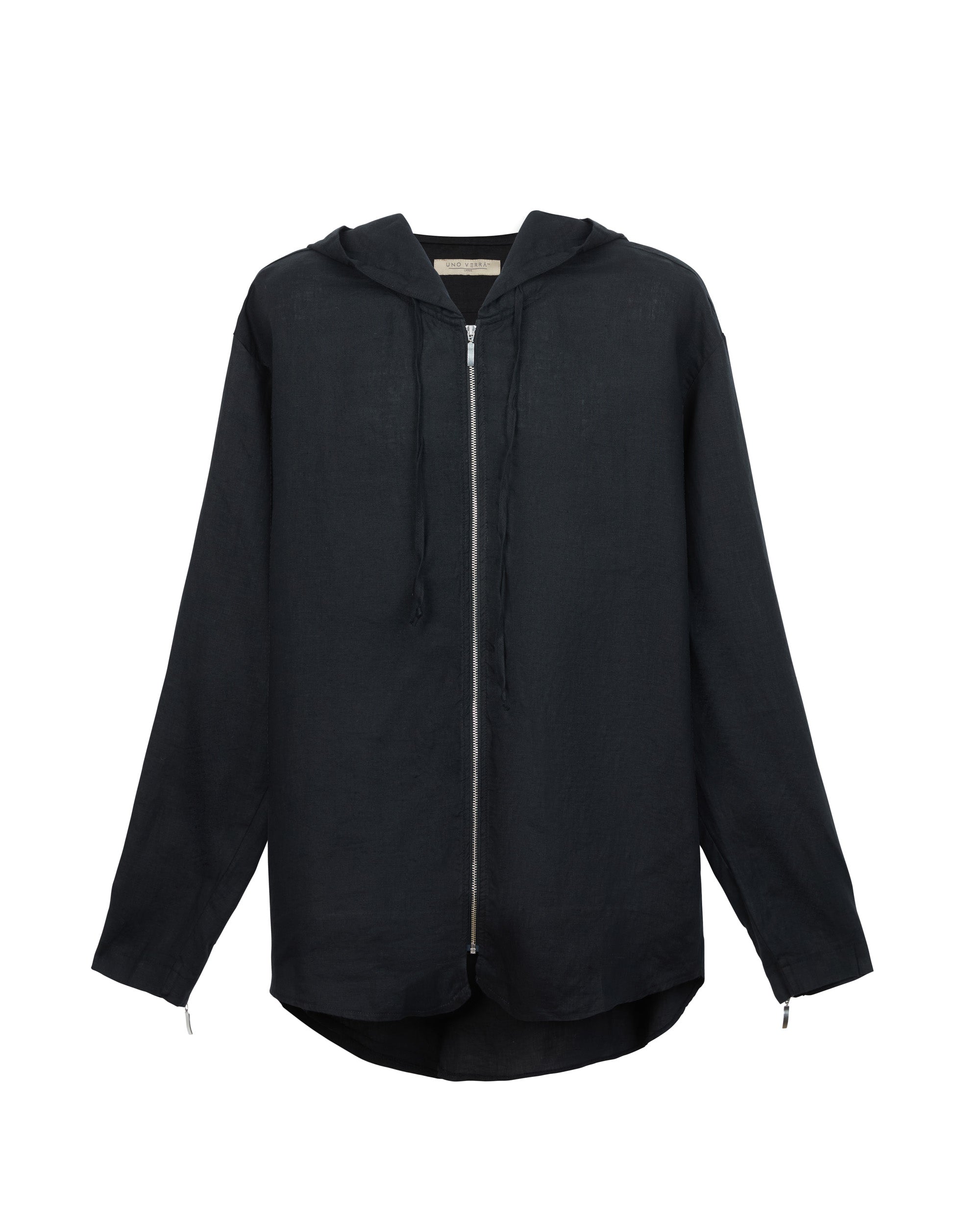 Zipper Hoodie 100% Linen - Black