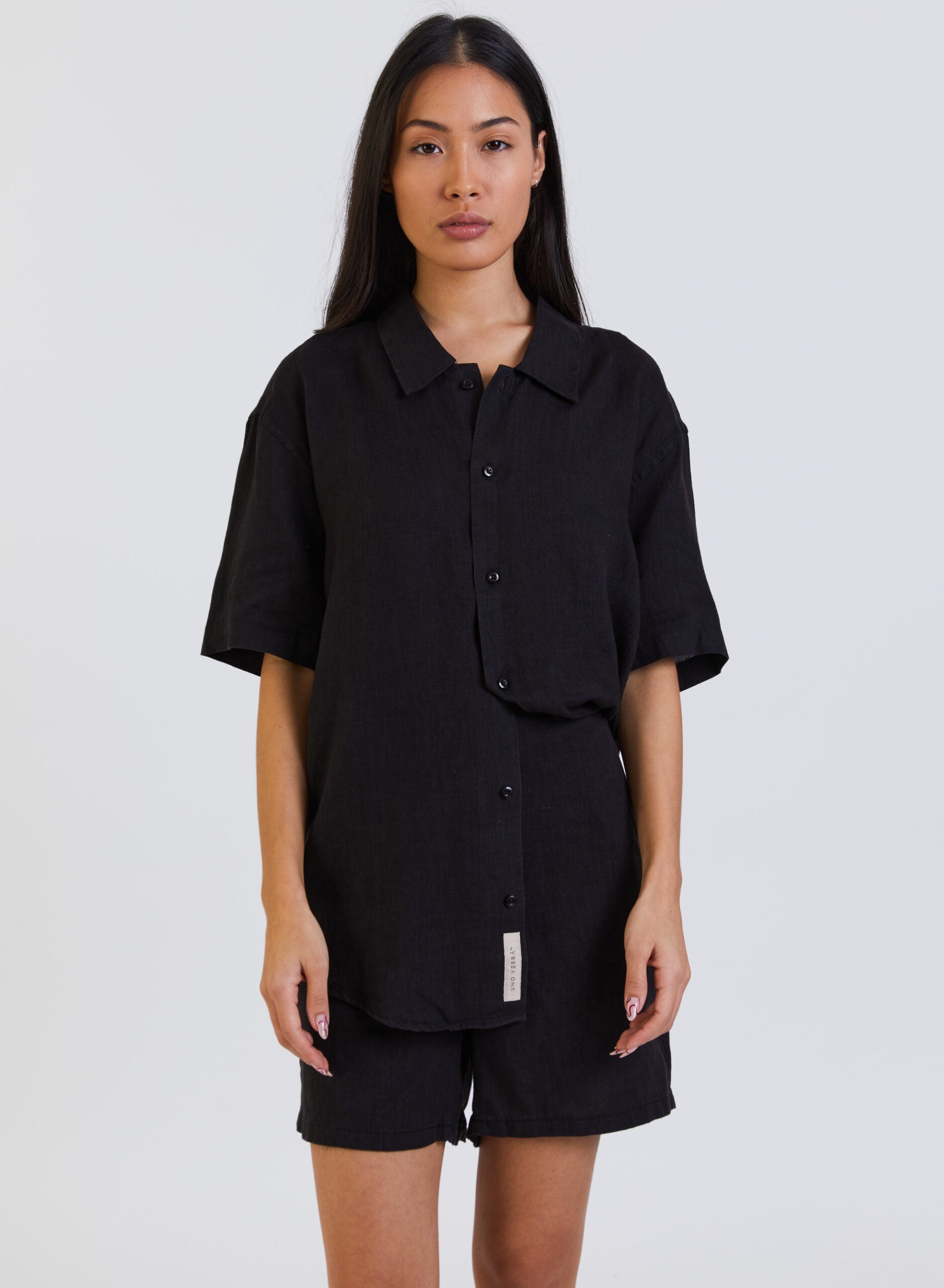 100% Linen Short Sleeve Shirt - Black