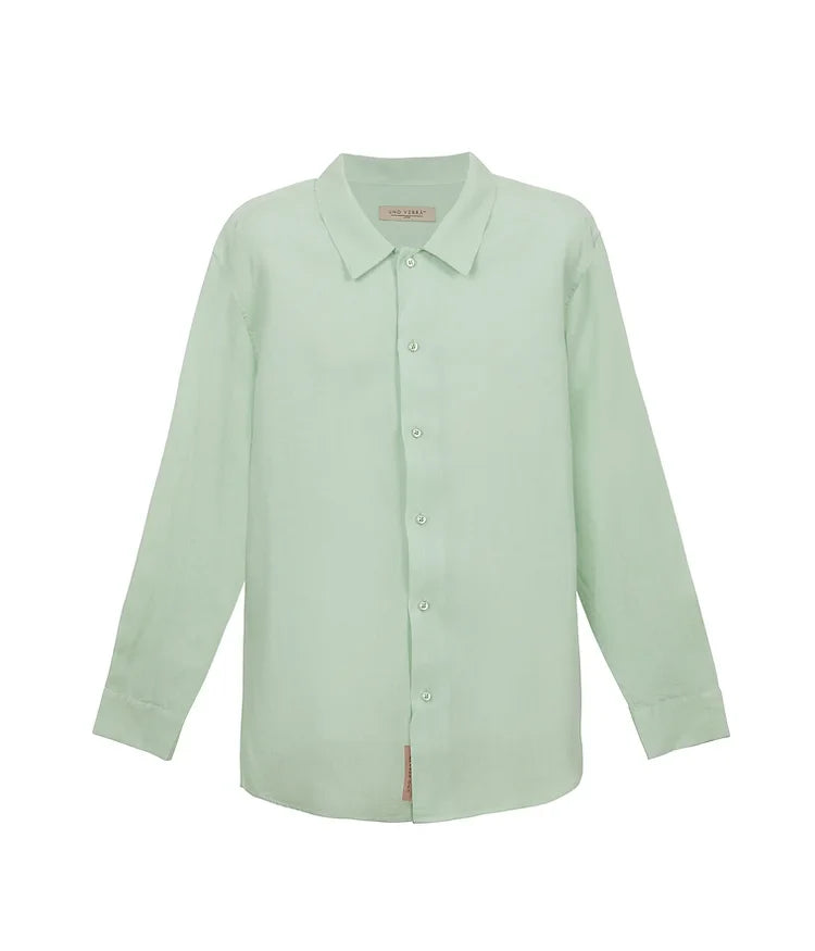 100% Linen Long Sleeve Shirt - Light Green