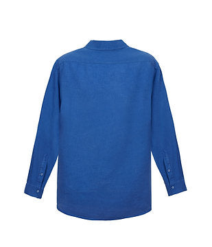 100% Linen Long Sleeve Shirt - Sax Blue