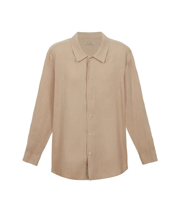 100% Linen Long Sleeve Shirt - Beige