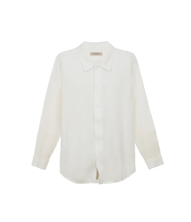 100% Linen Long Sleeve Shirt -White