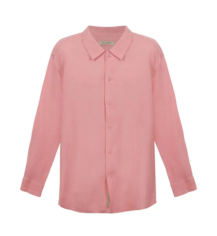 100% Linen Long Sleeve Shirt - Pink