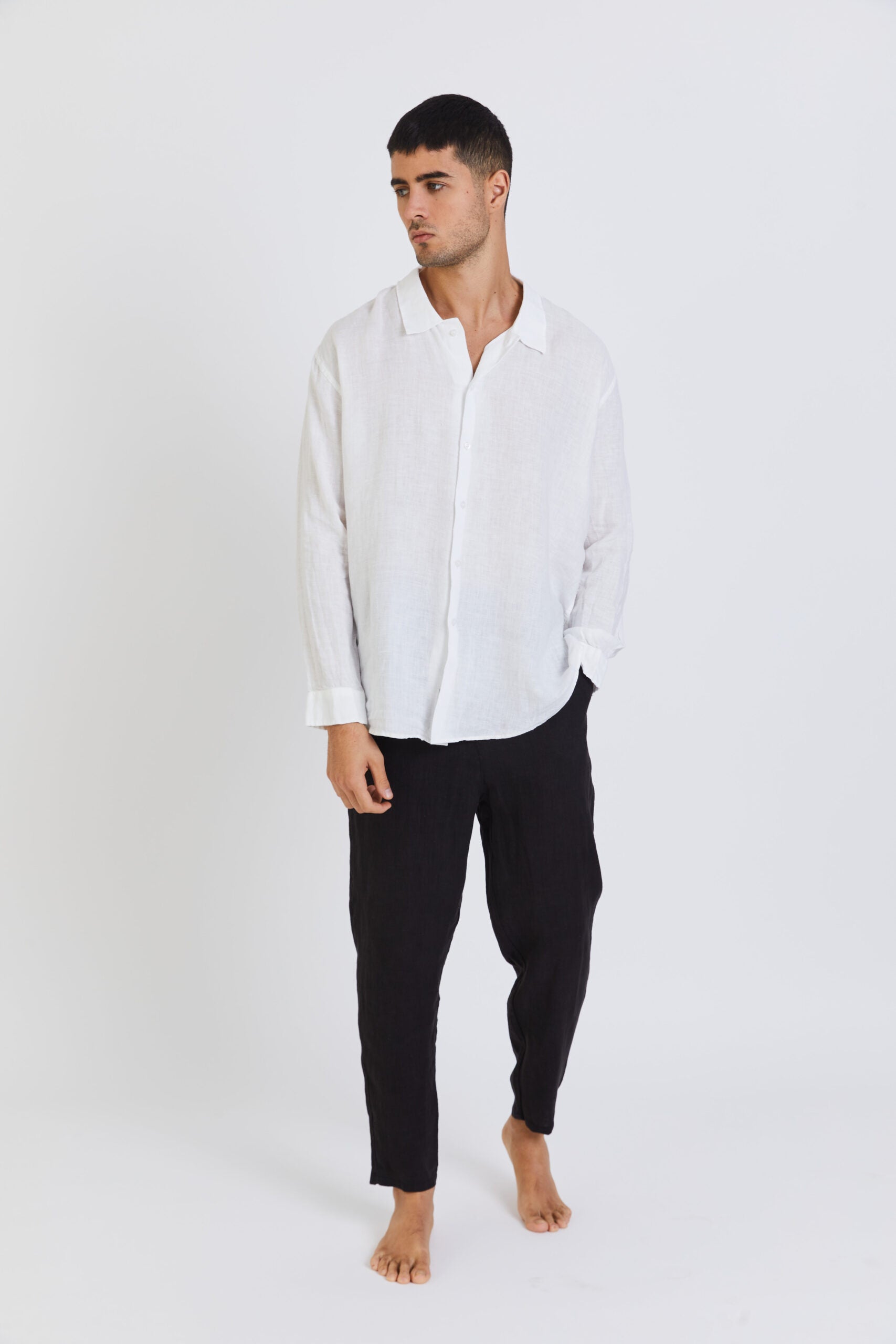 100% Linen Long Sleeve Shirt -White