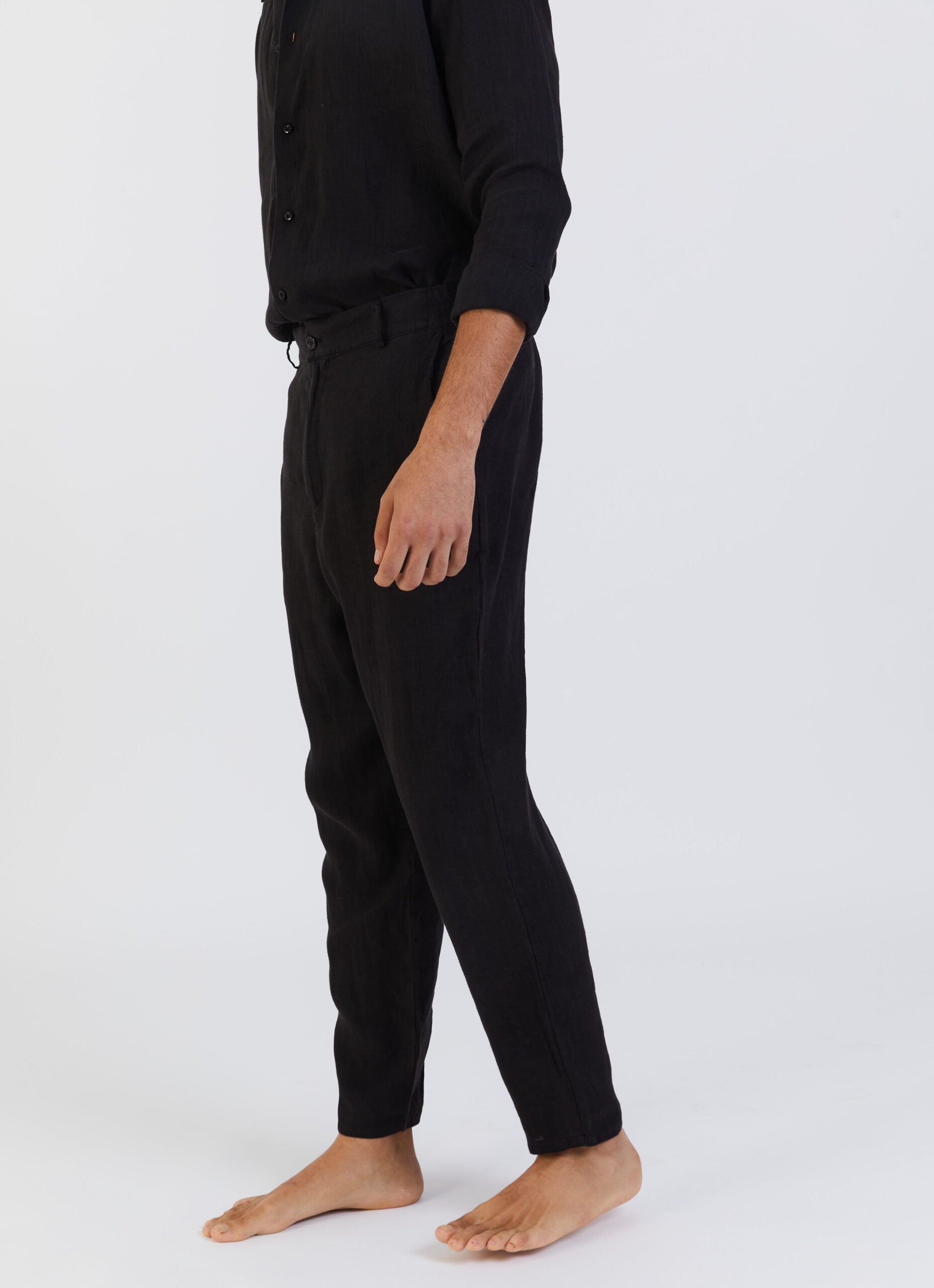 100% Linen Long Trousers - Black