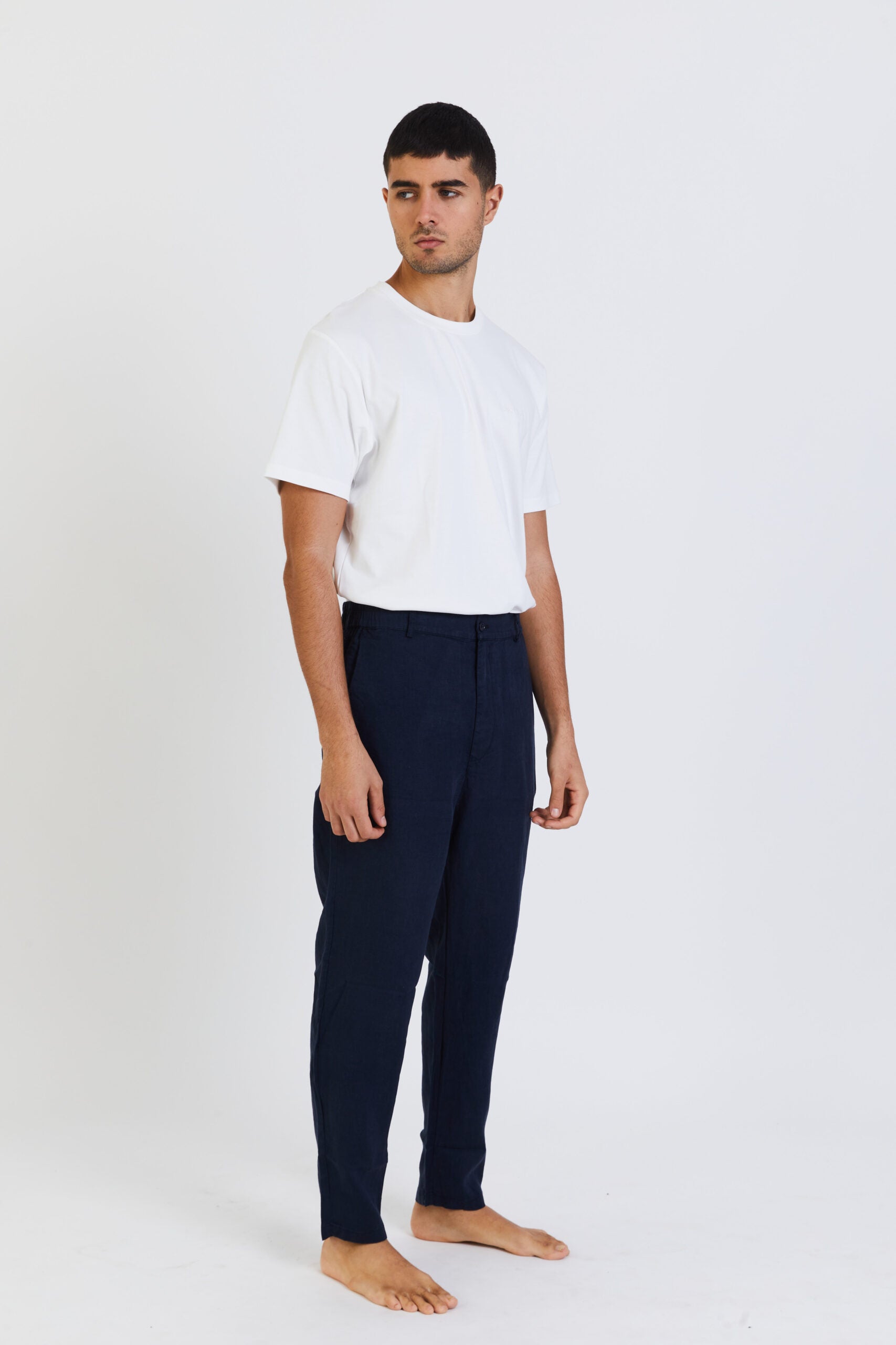100% Linen Long Trousers - Navy Blue