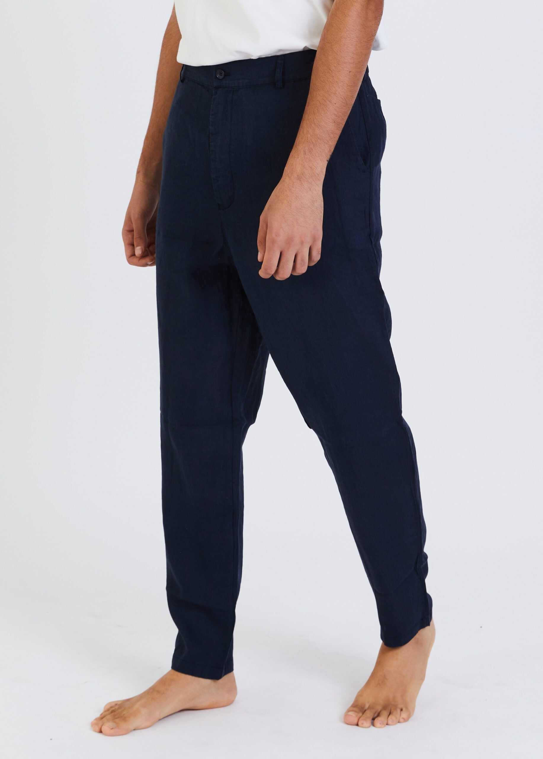 100% Linen Long Trousers - Navy Blue