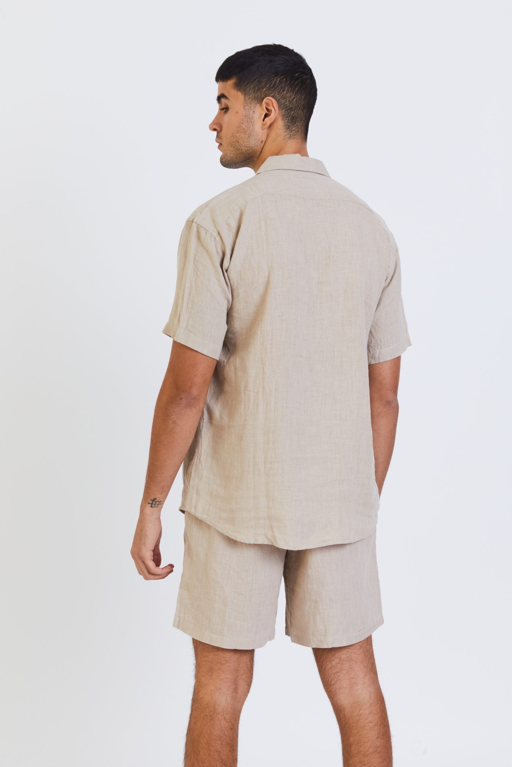100% Linen Short Sleeve Shirt - Beige