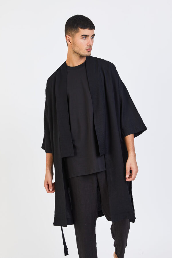 100% Linen Kimono - Black - UNO VERRA